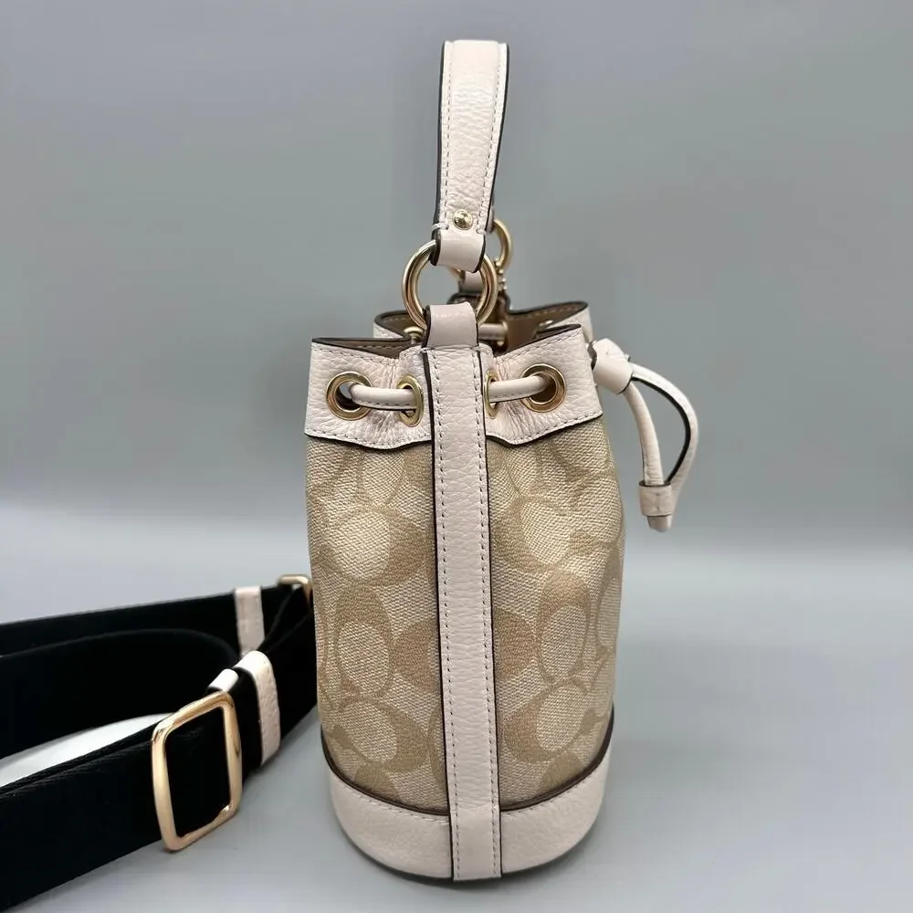 Coach Dempsey Mini Bucket Bag Crossbody Purse Signature Canvas Light Khaki Chalk - Picture 10 of 16